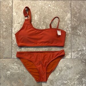 NWT-Cabana Del Sol Burnt Orange Asymmetrical Bikini (Bottoms Size M, Top L)